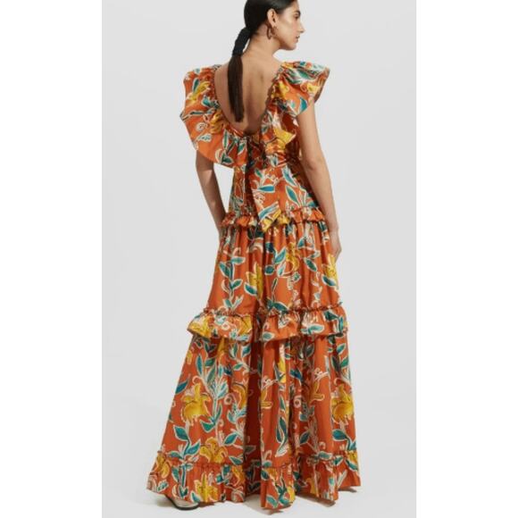 NWT La Double J Scarlett Maxi Dress Lily Popeline Cotton Floral Flounced Large
